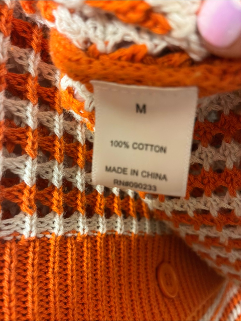 PacSun Orange and White Short-Sleeve Knit Cardigan - Picture 3 of 6
